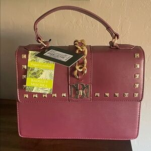 Badgley Mischka Burgundy Studded Satchel